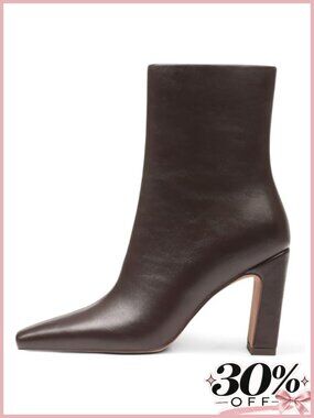 Women's Square Toe Ankle Boots Chunky Block Heel Faux Leather Side Zip Booties